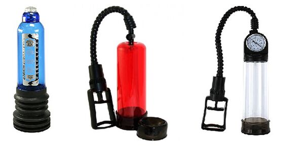 Diversi tipi di pompe che allargano il pene